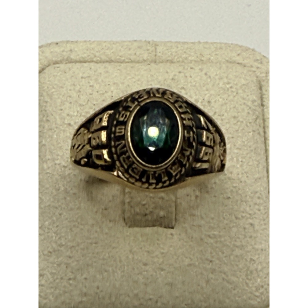 Vintage Class Ring Malvern HS Hornets 1997 Gold Tone Green Stone Size 6.75